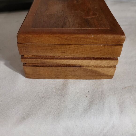 Stained Sm Wood Trinket Box Inlay Teddy Bear Handmade Signed - Picture 7 of 10